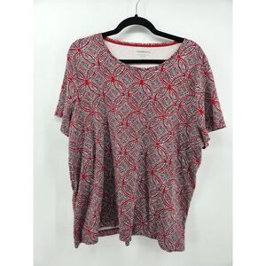 Croft &‎ Barrow Womens 2X Classic Tee Red White Pattern Short Sleeve